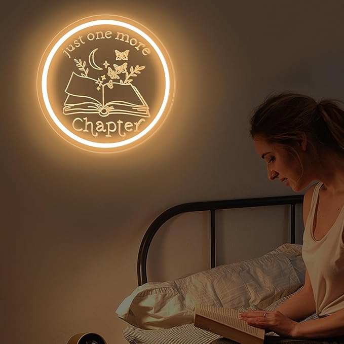 Just One More Chapter Neon Sign, Neon Sign Gifts for Readers Women Men Friends, Neon Light Ornament for Book Lover Bookish Bookworm, Bookshelf Wall Decor Aesthetic, read more books neon sign-12.6IN