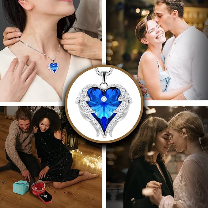 Preserved Rose with Angel Wings Necklace Gift Set for Women.Eternal Rose Gifts for Mom Grandma on Mother's day. Heart Shaped Preserved Rose Box Gift for Her on Valentine's day Anniversary.