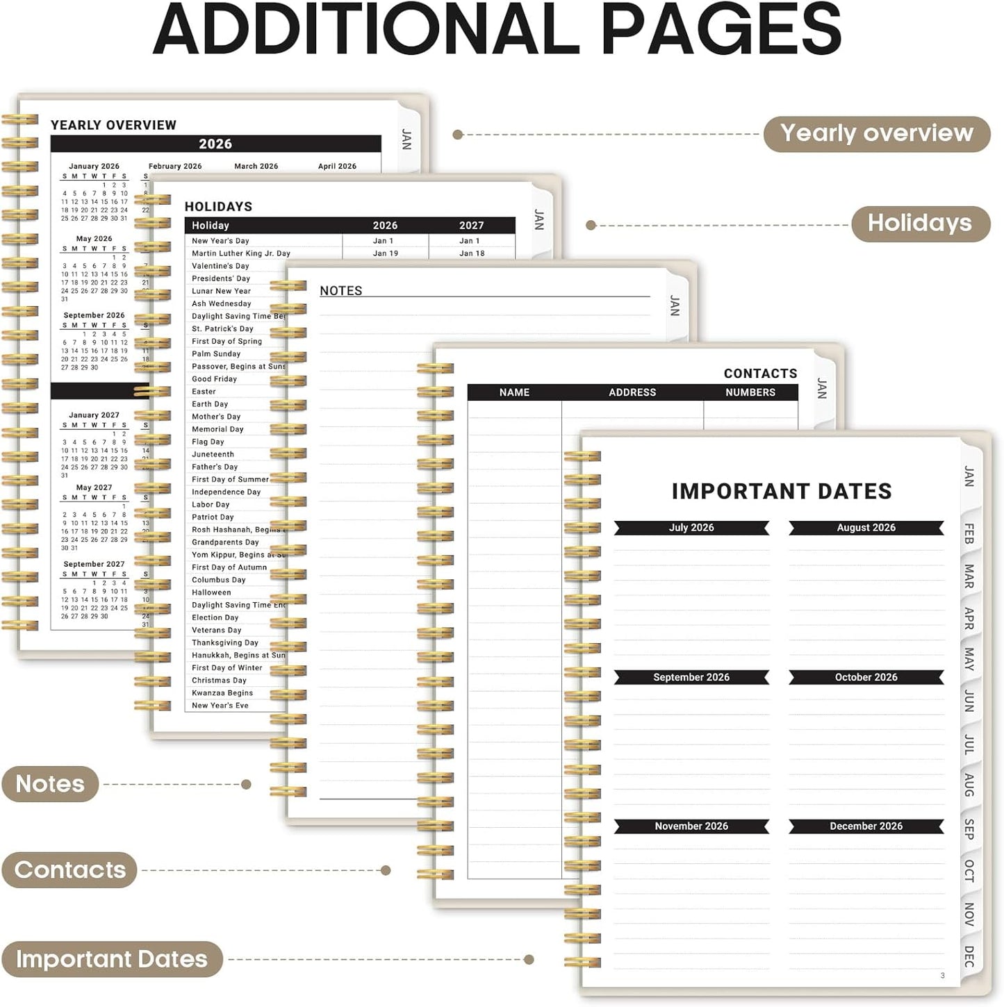 2026 Planner by [Brand Name] - Weekly & Monthly Calendar with Tabs, A5 Size (6.3" x 8.5"), Gray