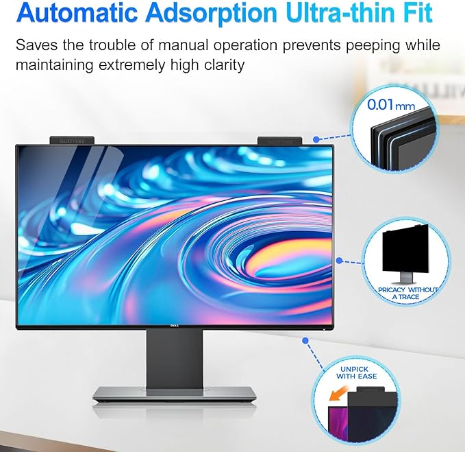 GUDTEKE Magnetic 27 Inch Privacy Screen for Computer Monitor 16:9 Aspect Ratio, Hanging Removable Anti-Blue/Glare Protector Film, Anti Spy Desktop Security Private Filter 27in