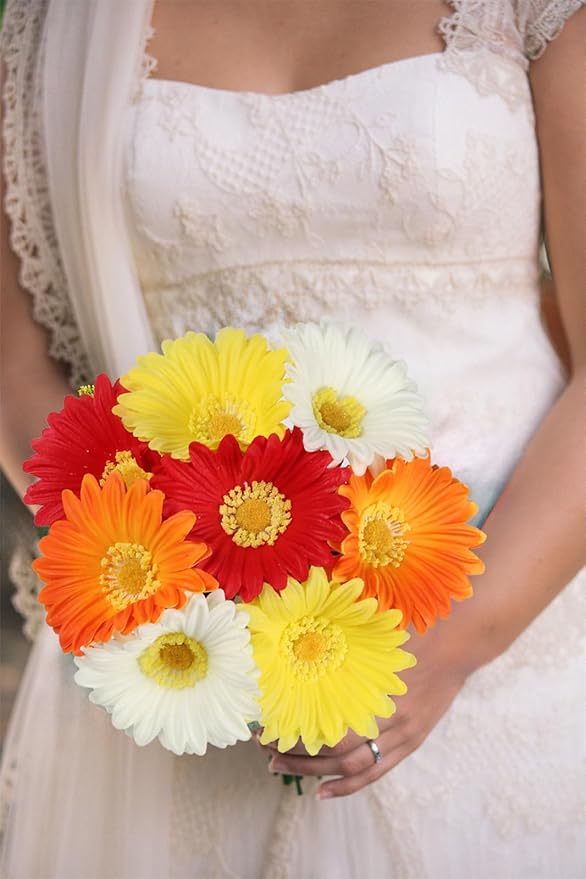 8Pcs PU Gerbera Daisy Artificial Flowers 11.8” Multi-Color Silk Daisy Centerpieces Small Fake Flowers for Vase Wedding Party DIY Office Home Living Room Decor