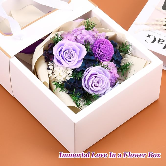 Jtoder Forever Flowers for Delivery, Preserved Blue Flower Bouquets, Long Lasting Purple Roses, Gifts Bouquet for Mother Wife Girlfriend on Festivals Birthday Anniversary