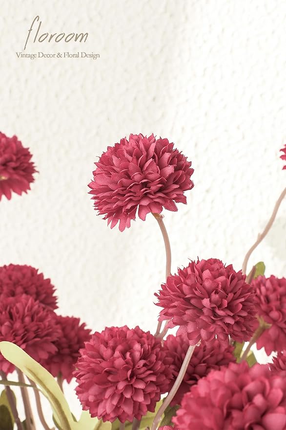 Floroom 5pcs Dark Pink Faux Silk Mums Artificial Flowers, Bulk Fake Small Mini Chrysanthemums with Stems for DIY Fuchsia Wedding Centerpieces Floral Arrangements Vase Fillers Home Decorations