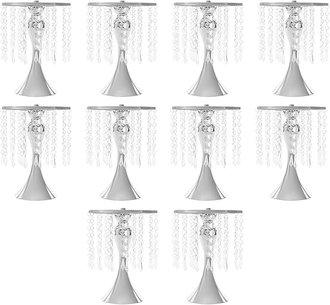 10 Pcs Glam Crystal Flower Stands, Wedding Reception Decorations with Sparkling Crystal Beads Table Center Display Flower Arrangement Flower Stand Metal Vase for Event Decor (Silver, Height:10.23in)
