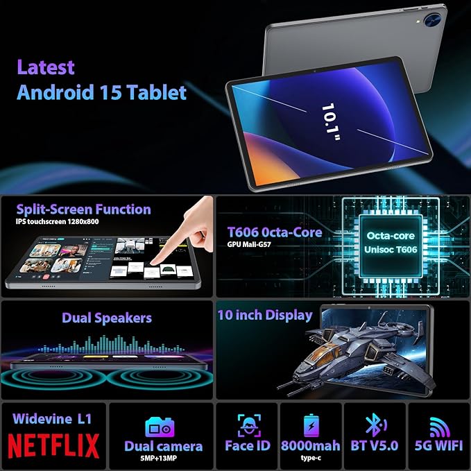 2026 Android 15 Tablet with Keyboard, 26GB RAM, 256GB ROM(2TB Expand), 10 inch tablet with Octa-core, Gemini AI, 8000mAh, 2.4G/5G WiFi, BT 5.0, 5MP+13MP, Tablets with Case, Mouse, Stylus (Green Case)
