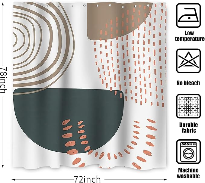 Boho Extra Long Shower Curtain, Mid Century Modern Abstract Minimalist Beige Neutral Machine Washable Waterproof Fabric for Bathroom Decor Bathtub with 12 Hooks 72Wx78H