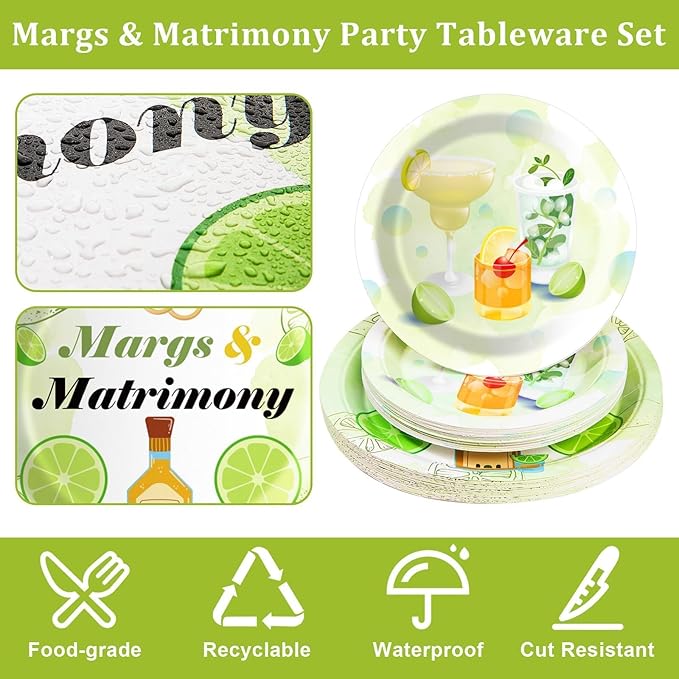 Margs And Matrimony Bachelorette Birthday Party Plates and Napkins Decorations Kit,Matrimony Tableware Supplies for Birthday Margarita Bachelorette Fiesta Favors Party Decor Service 24 Guests