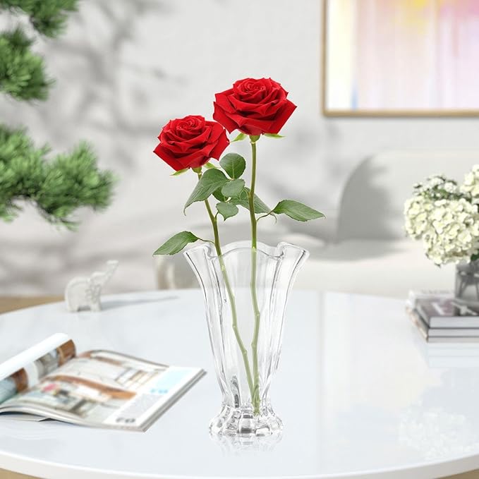 Fenteer Clear Glass Vase for Centerpieces,Decorative Ornaments Transparent Flower Bouquets Vase for Housewarming Gift Home Decoration