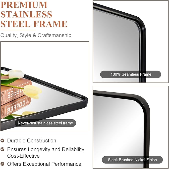 ANDY STAR 24x48 Inch Bronze Bathroom Mirror, Rounded Rectangle Oil Rubbed Bronze Mirrors for Bathroom Sink,Tube Metal Framed, 1’’ Deep Wall Mounted Vertically/Horizontal