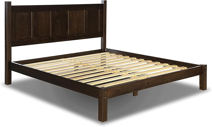 Grain Wood Furniture Shaker Solid Wood Panel Platform Bed, King Size, Expresso