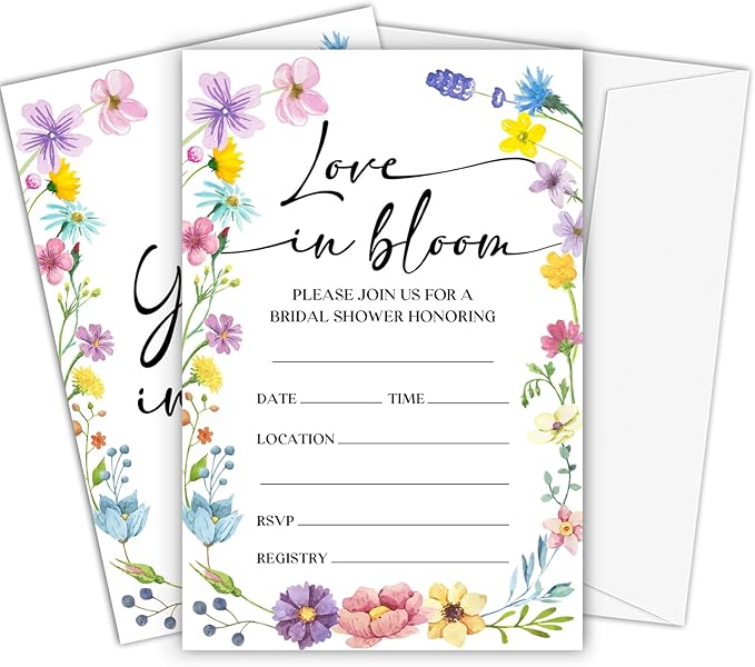 Bridal Shower Invitations, Love In Bloom Invites with Envelopes, 4x6 Inches Floral Invite Card for Wedding Shower, Newlyweds, Party Favor & Decorations-A01