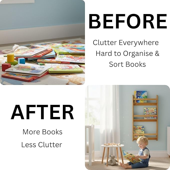 Montessori Wall-Mounted Bookshelf for Toddlers Toy Storage Shelf Organizer for Playroom and Classroom Floor Bookshelves for Kids Room (Oak, L, 3)