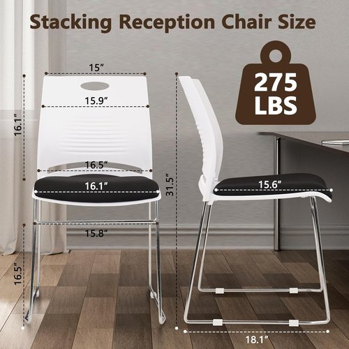 CLATINA Stacking Reception Guest Chair - Stackable Metal Base Chairs for Office & Events | White, 4 Pack