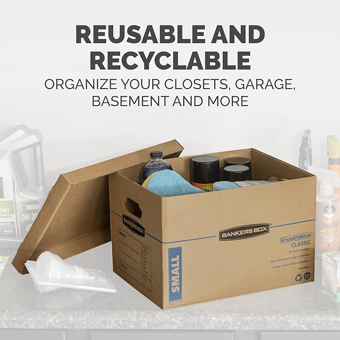 Bankers Box Small Classic Moving Box 15 Pack, Reinforced Handles, Tape-Free Assembly, Box with Lid, 15-in x 12-in x 10-in (7714209)