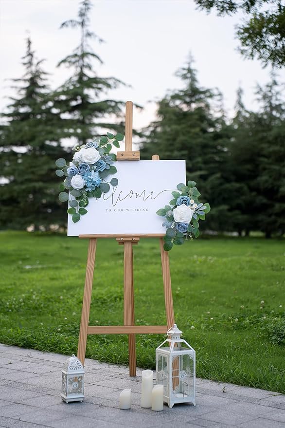 WEIERYUE(Pack of 2 Artificial Flowers Decorations,Artificial Arch Backdrop Garlandfor Ceremony Party Reception Entrance Welcome Easel Door Floral Decor Wall Home Entryway Outdoor(Blue of The Sky)