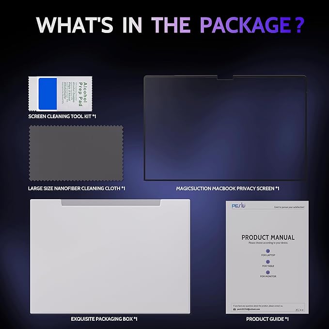 Peslv Privacy Screen for 15 Inch Surface Laptop 6/5/4/3/2/1, MagicSuction™ Removable Anti Spy Black Protector, Glare Blue Light Filter for Microsoft Laptop Computer Monitor