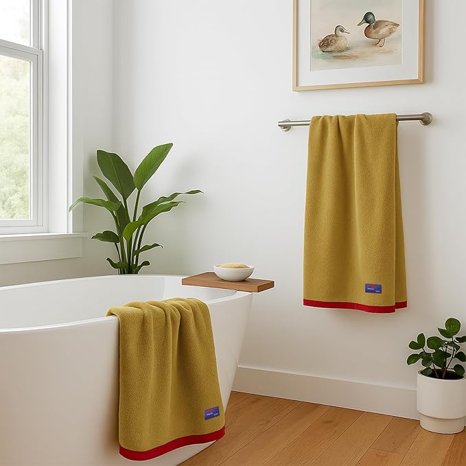 REDKISS 6 Piece Bath Towel Set, 100% Cotton, Soft Absorbent 600 GSM | Includes 2 Bath Towels, 2 Hand Towels & 2 Washcloths | Quick Dry | Contrast Border Design | Bathroom | Guest Bath & Apartment