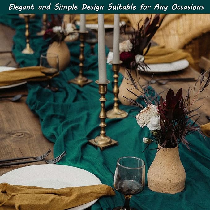 12 Pack 10Ft Cheesecloth Table Runner 35x120 Inch Boho Gauze Table Runner Rustic Cheese Cloth Long Romantic Table Runners for Wedding Bridal Shower Birthday Party Table Decor (Dark Teal)