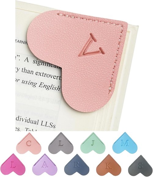 MOTEERLLU Personalized Leather Heart Bookmark - Custom Initials for Book Lovers | Handmade Pink Design