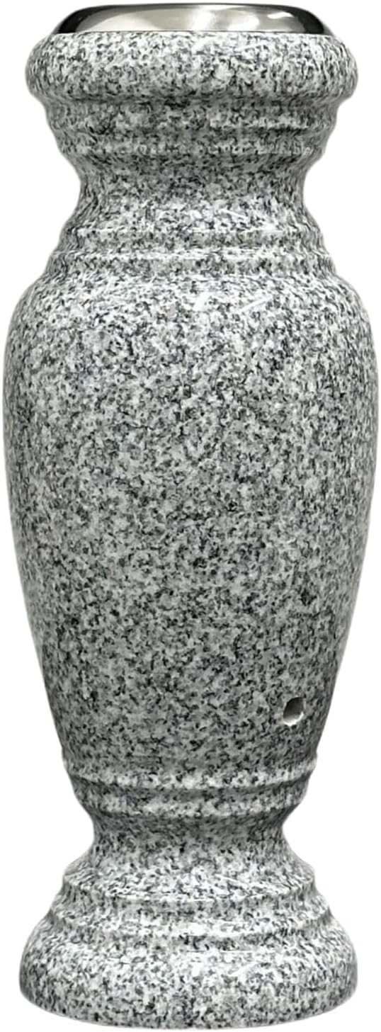 Memorial Cemetery Flower Vase - Real Granite (Grey Granite), with Stainless Steel Inner, Grave Marker, Decorations for Gravesite, Headstone Flowers Holder, Garden Lawn & Yard (4.5x4.5x10)