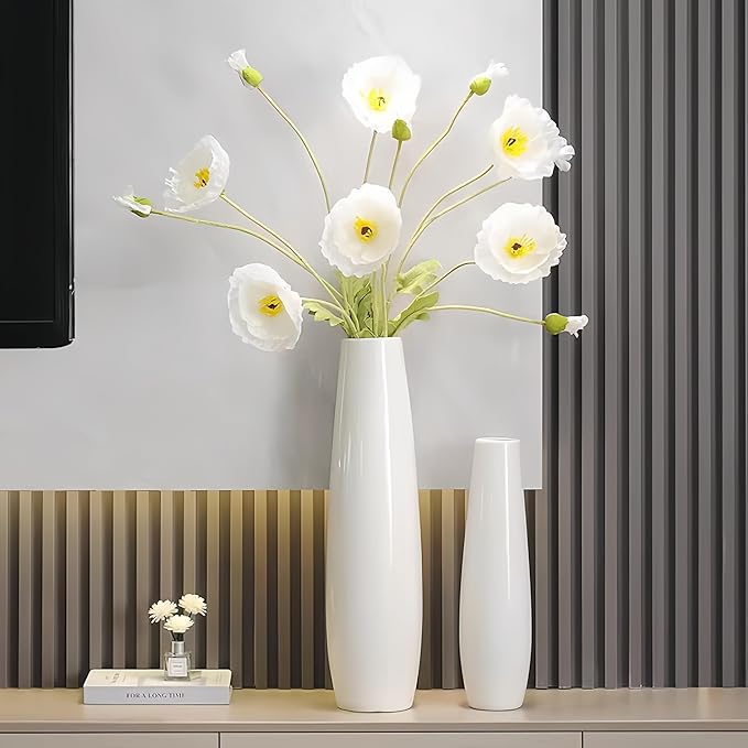 Ceramic White Floor Vase 24 Inches Tall Flower Holder Decorative Large Vases for Table Centerpieces Shelf Home Decor Living Room Branches Sky-Dried Flower Arrangement Simple Decorative