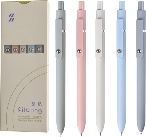 MengRan Gel Ink Pens Set - 0.5mm Fine Point Tip | Quick Drying Ink - Cute Morandi Black Pens (5 Pcs)