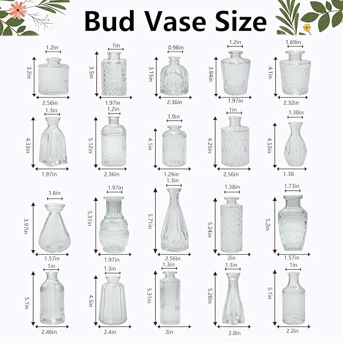 Clear Glass Bud Vases Set of 20,Small Flower Vases for Wedding Centerpieces,Mini Bud Vases in Bulk Amber Glass Vase for Table Decoration,Home Decor