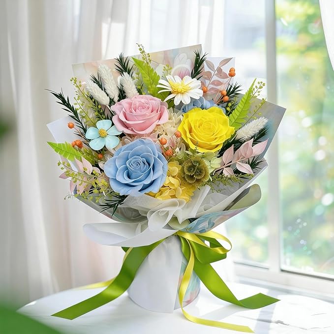 Preserved Bouquet: Fresh Flowers Bouquet-Cute Sweet Gifts for Women Wife Girlfriend Mom-Flowers for Delivery Prime on Christmas Valentines Day Anniversary Mothers Day Birthday (dopamine2)
