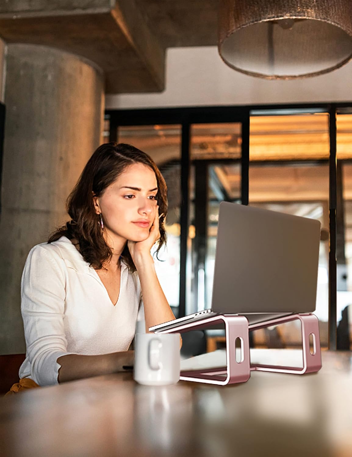 SOUNDANCE Laptop Stand - Ergonomic Aluminum Riser for 10 to 15.6 Inch Laptops | Stylish Gold Pink Finish