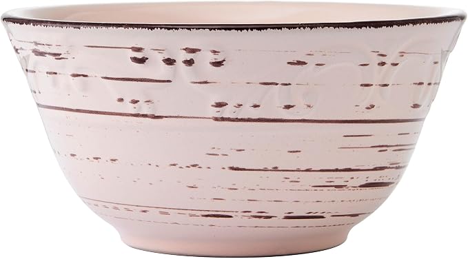 Pfaltzgraff Pink Trellis 12-Piece Dinnerware Set, Stoneware Plates and Bowls Sets for 4, Dishwasher and Microwave Safe, Rustic Garden-Inspired Design