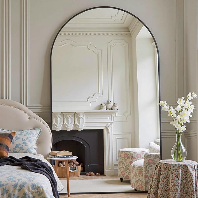 Dewfig Arched Full Length Mirror, 81"x41" Large Floor Mirror with Stand, Oversized Full Body Mirrors for Leaning or Hanging, Wall Mounted Mirrors for Bedroom, Living Room,Dressing Room, Black