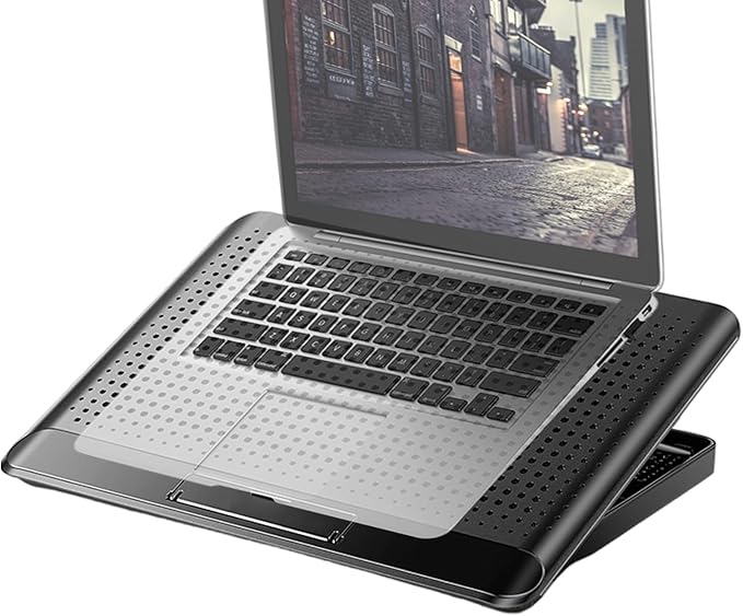 Laptop Cooling Pad – Aluminum Alloy 35x26x2.3cm | Adjustable Computer Cooler Support Quiet Laptop Stand with Fan | Keyboard Phone Tablet Book for Desk Home Workplace Dorm