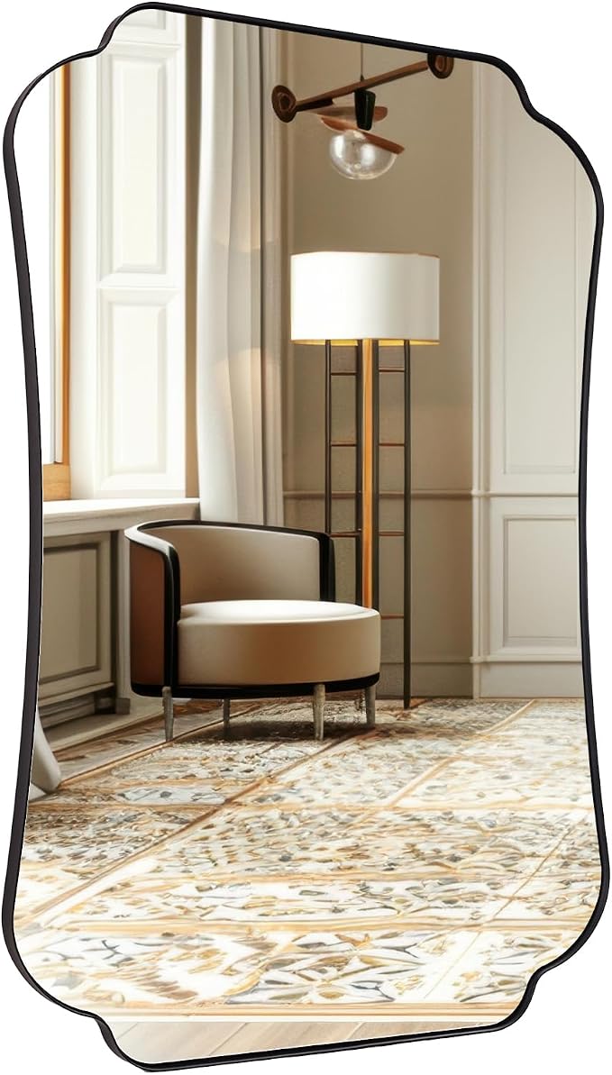 ANDY STAR Large Chrome Bathroom Mirror, 30x48Inch Polished Chrome Mirror, Scalloped Bathroom Mirror with Stainless Steel Metal Frame, Rust-Proof Frame Deep 1’’