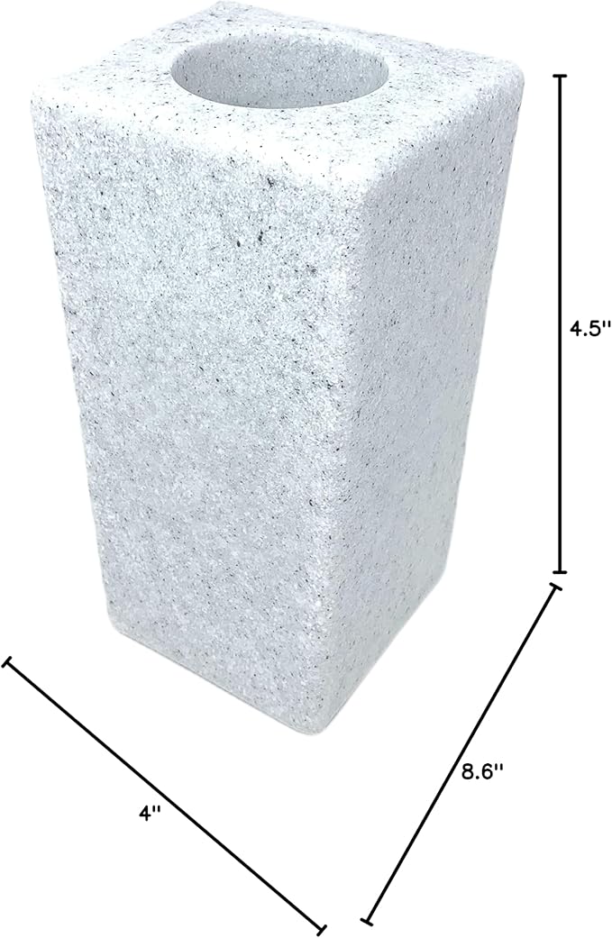 OPTIMUM Square Memorial Cemetery Flower Vase - Plastic (White Granite) with Metal Ground Spike, Grave Marker, Decorations for Gravesite, Headstone Flowers Holder, Garden Lawn & Yard