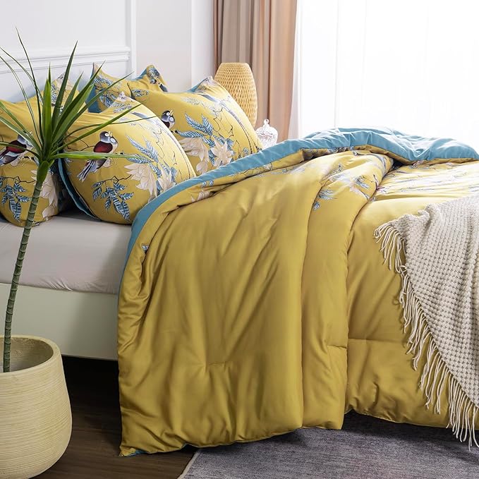 Comforter Set Twin Floral Birds 2 Pieces Soft 3D Bedding Comforter Tree Branches Flowers Print Botanical Comforter Set for All Seasons 1 Comforter and 1 Pillowcases (Birds, Twin)