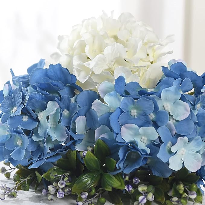 Silk Hydrangea Heads with Stems Artificial Flowers Heads for Home Wedding Decor,Pack of 10 (Sky Blue)