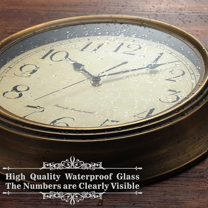 Plumeet Metal Wall Clock, 13'' Non Ticking Classic Silent Iron Wall Clocks Decorative Kitchen Living Room Bedroom, Arabic Numerals, Battery Operated (13'', Brown)