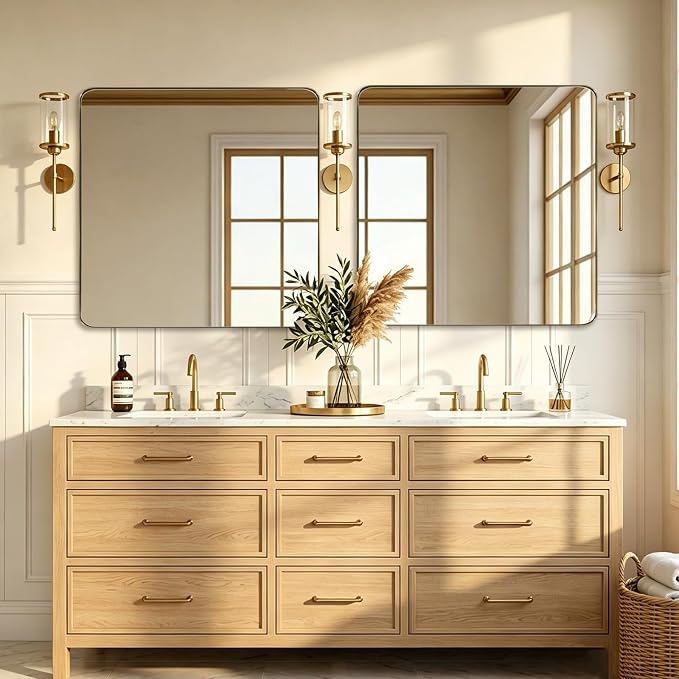 ANDY STAR Gold Bathroom Mirrors for Over Sink, 36x36 Inch Brushed Gold Wall Mirror, Rectangular Metal Framed Vanity Mirror -Modern Clean Design with Superior Stainless Steel Frame