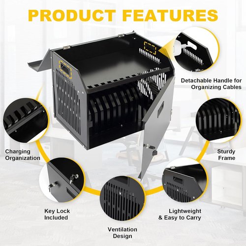 Biosp 12-Device Portable Charging Station - Lockable Storage for Tablets & Laptops | Black