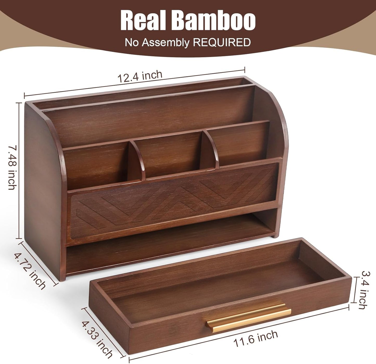 Skiennix Mail Organizer - Stylish Brown Wood Countertop Holder for Home & Office Storage