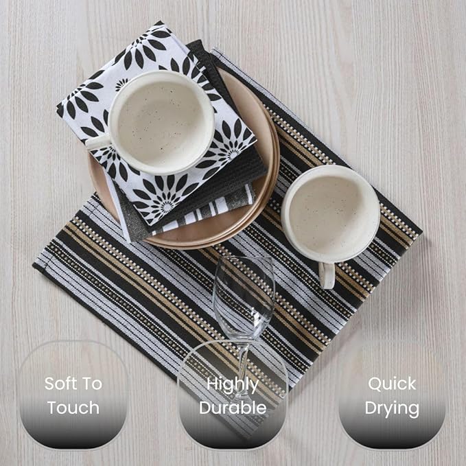Assorted Kitchen Towels - Black Kitchen Towels, Set of 5, 16x26 in - Absorbent 100% Cotton Dish Towels with Hanging Loop - Waffle Weave Tea Towels for Drying Dishes, Glassware & Counters