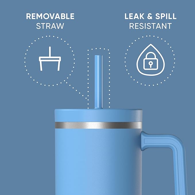 Hydrapeak Voyager 40 Oz Stainless Steel Tumbler with Handle, Insulated Water Bottle With Straw & Lid, Cupholder Friendly Reusable Travel Mug (Maya)
