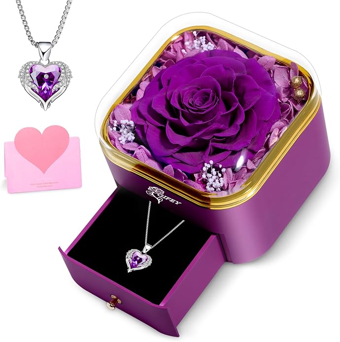 Mothers Day Mom Gifts,Eternal Rose Flower with Necklace Gifts for Women,Mother, Grandma,Wife and Girlfriend, Birthday Gift,Wedding, Thanksgiving Gift