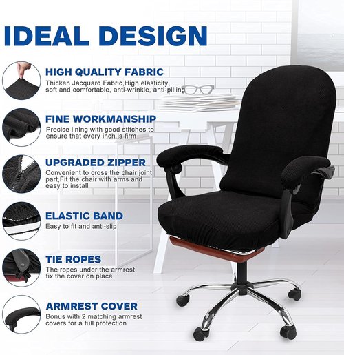 NeColorLife Office Chair Cover - Stretchable Thick Checked Jacquard for High Back Chairs | Large, Black