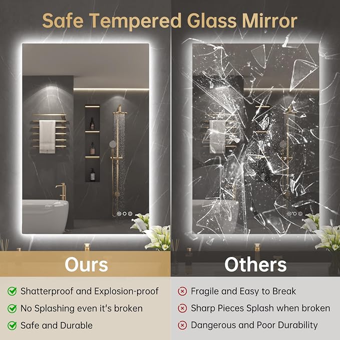 LOVESPEJO 24"x36" Backlit Mirror Bathroom, LED Bathroom Mirror with Motion Sensor, Fogless, Dimmable, 3 Color Changing, Shatterproof, Horizontal/Vertical