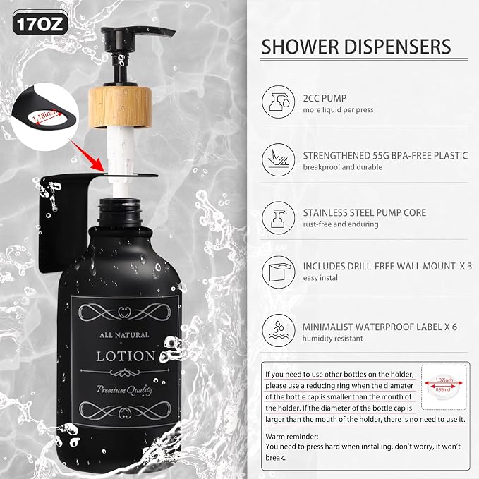 XLHOMO Black and Wood Bathroom Accessories Set 19Pcs, Bathroom Set with Trash Can and Toilet Brush, 3PCS Drill Free 17oz Soap Dispenser Wall Mounted, Toothbrush Holder and Cup, Soap Dish, Qtip Holder