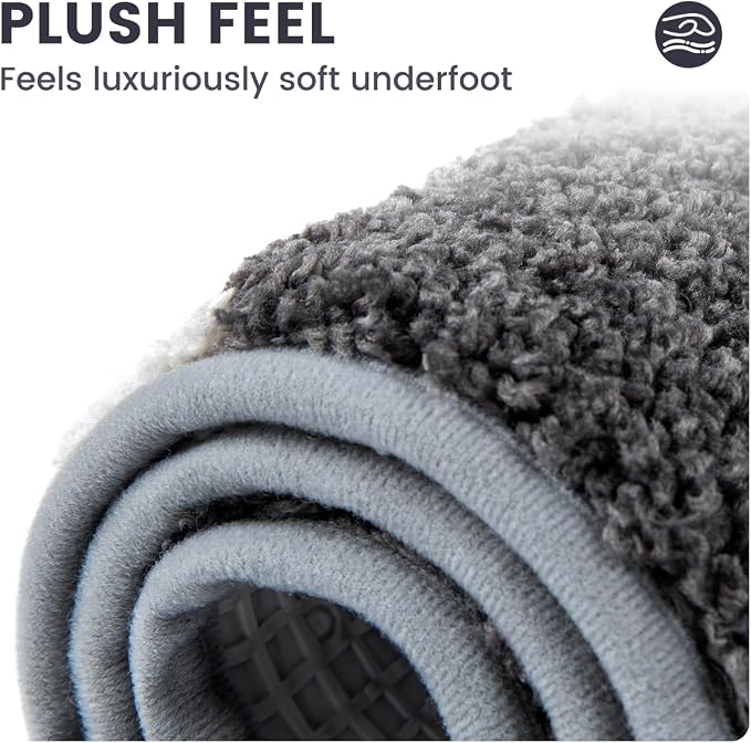U Shape Checkered Bath Mat - Super Absorbent, Soft and Thick, Rubber Backing Non-Slip, Machine Washable Shower Rug, Bath Mat, Bathroom Home Decor Accessories, 20"x22" (50x55cm), Black