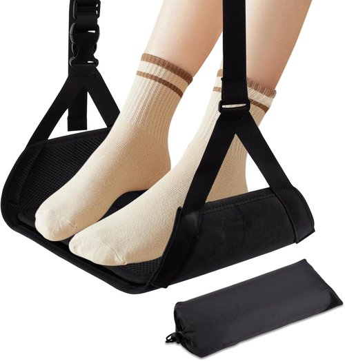 Airplane Foot Hammock by TravelEase - Adjustable Footrest for Comfort During Long Flights | Portable Black Design