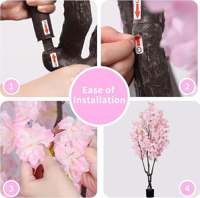 5.9ft Tall Pink Artificial Cherry Blossom Tree, Realistic Handmade Silk Leaves Sakura Plant, Fake Lifelike Cherry Blossom Tree for Home Office Indoor Outdoor Party Wedding Christmas Decor