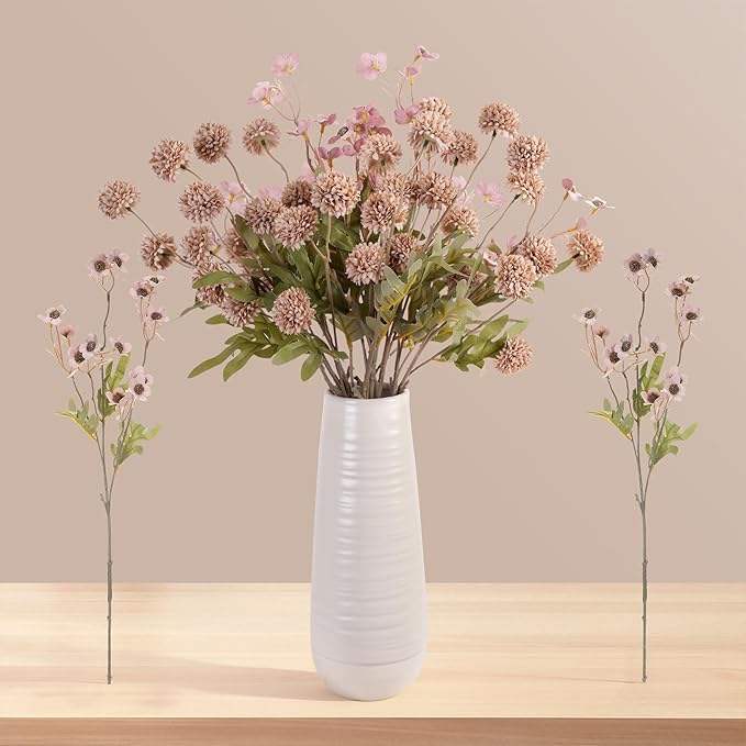 8PCS Fake Flowers Artificial Chrysanthemum Faux Mums Matching 2PCS Rose Red Daisy Faux Flowers for Vase Fall Long Stems Flower Silk Flower for Home Wedding Decoration,20.5In,No Vase,（Brown）